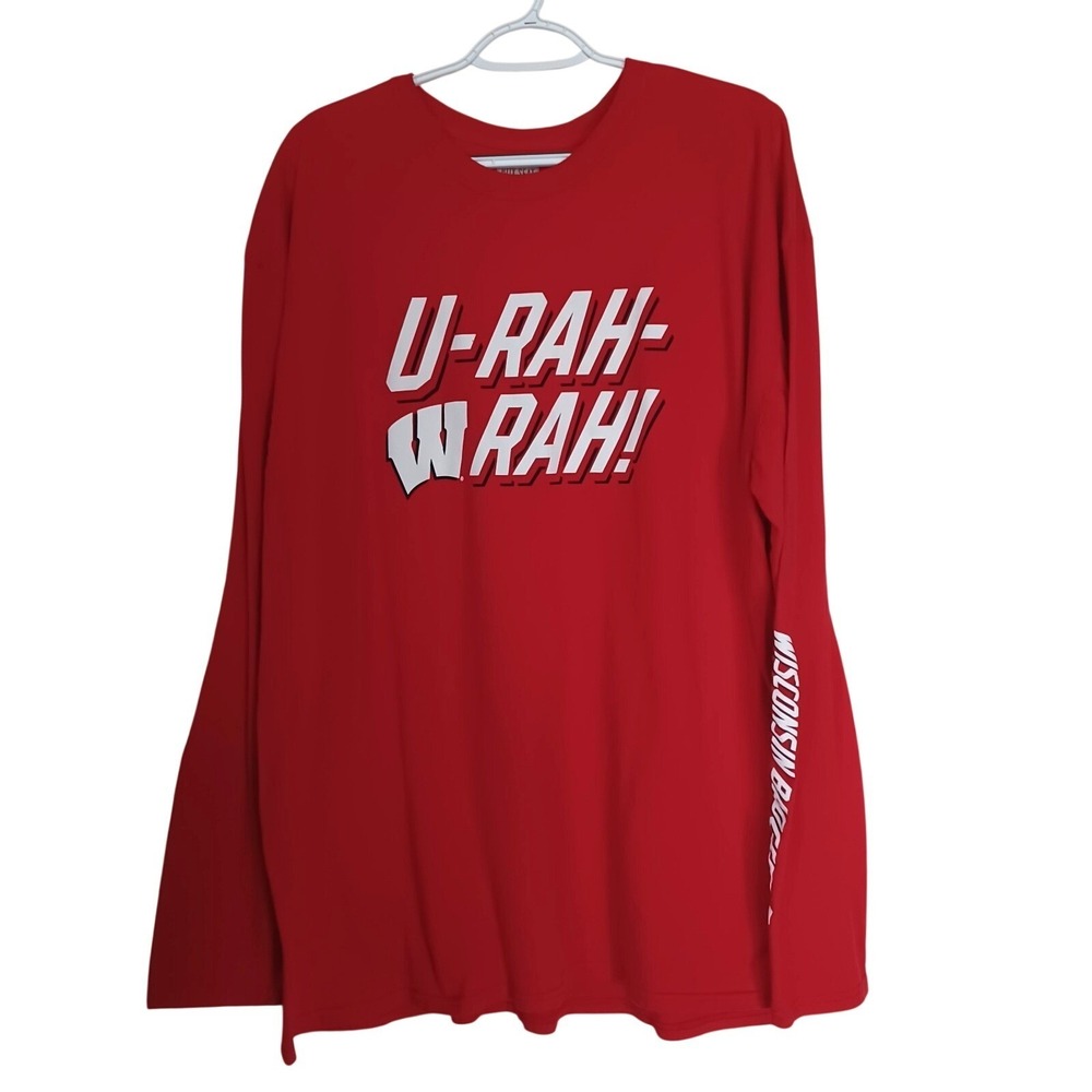 Wisconsin Badgers Red Box Seats Long Sleeve Sports Fan Shirt Mens Size 3XL